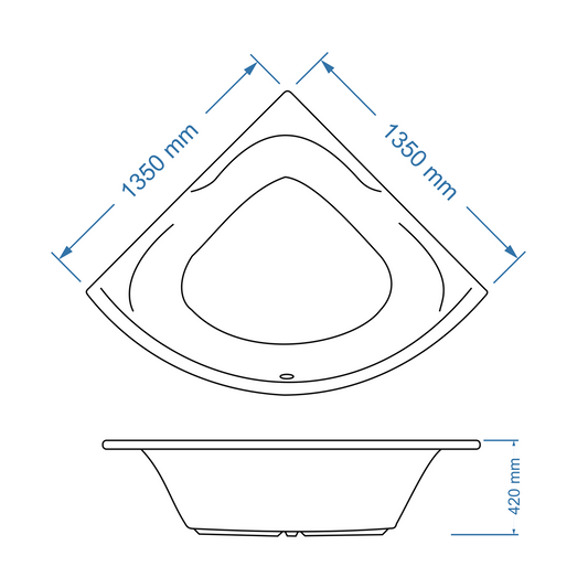 Bath Corner - Jessica Acrylic, White, (L) 135cm | (W) 135cm | (H) 42cm