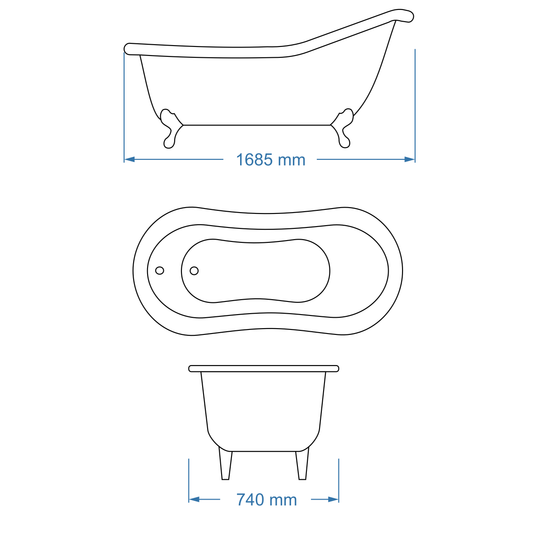 Bath Freestanding Slipper - Salisbury with Cast Iron Feet 1685mm