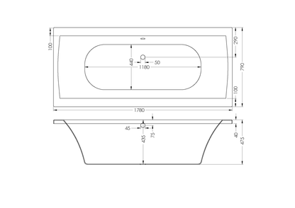 Bath Rectangular - Bergamo Built In Bath, White, (L) 180cm | (W) 80cm | (H) 44.5cm