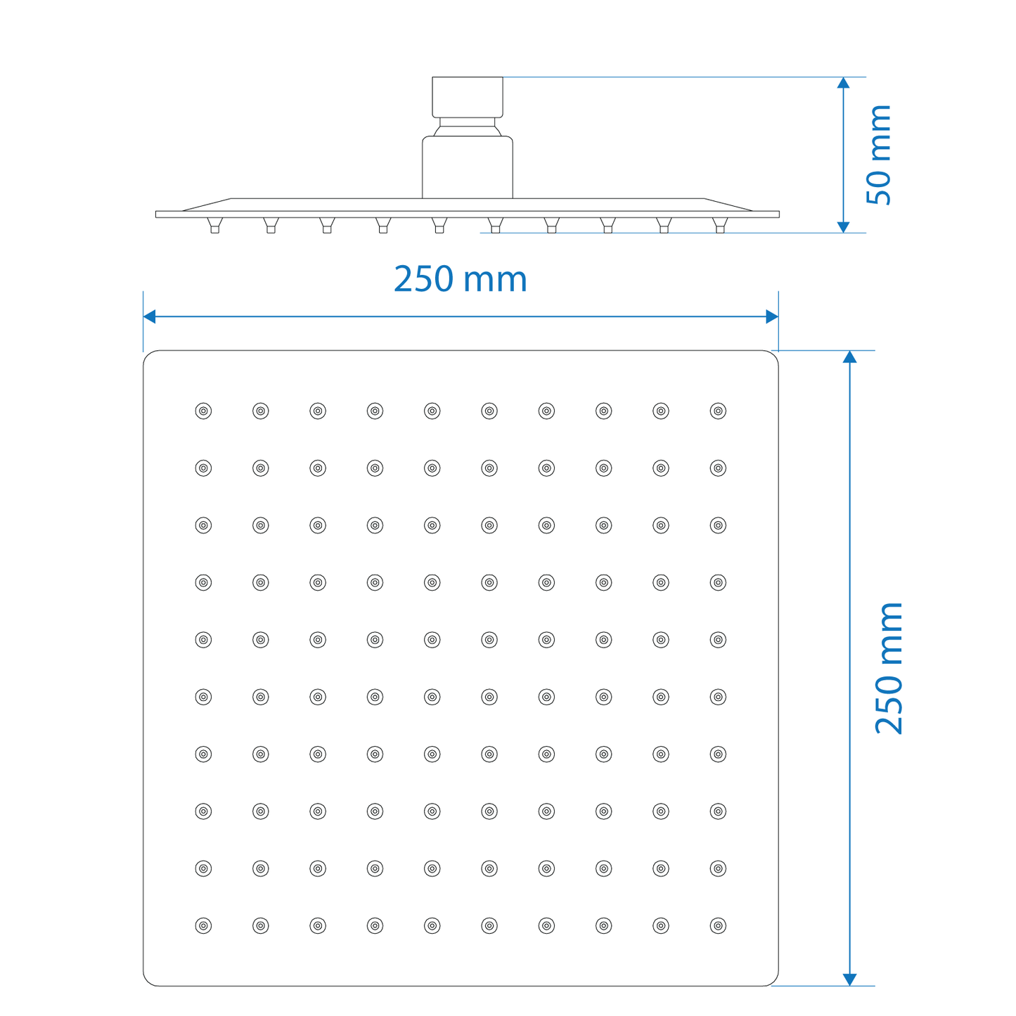 Shower Rose - Brushed Stainless Steel Finish, Square 10"