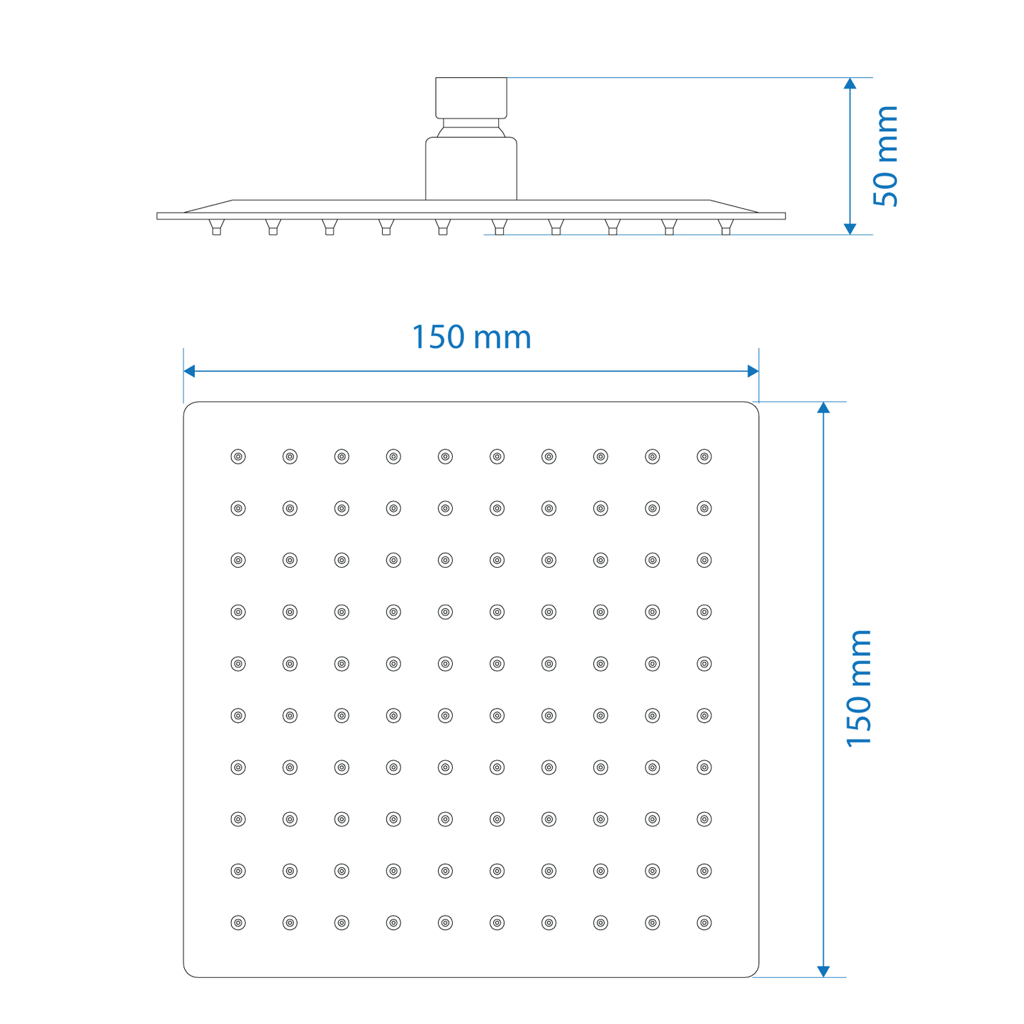 Shower Rose - Brushed Stainless Steel Finish, Square 6"