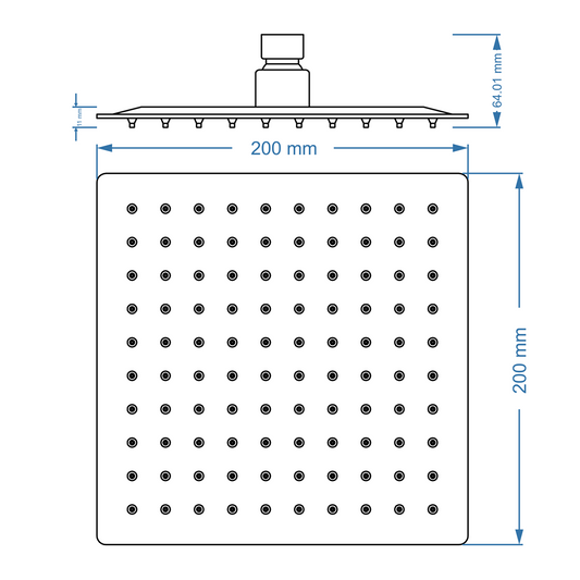 Shower Rose - Stainless Steel, Square, 8", Brushed Gun Metal Finish