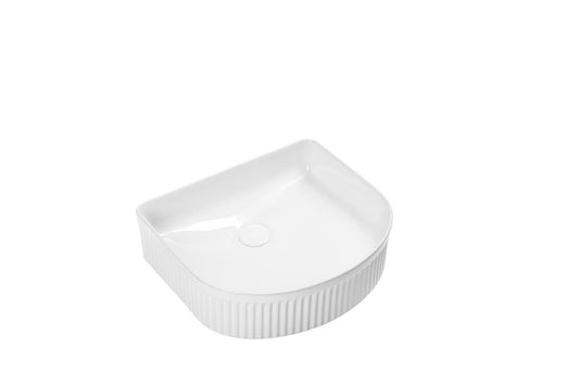 Basin Free Standing Comfort Ribbed – Lecico, D-Shape, Ceramic, 0 Tap Hole, White, (L) 35cm | (W) 40cm | (H) 40cm