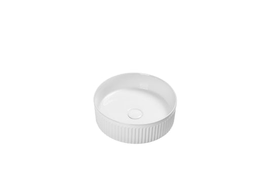 Basin Free Standing Comfort Ribbed – Lecico, Round, Ceramic, 1 Tap Hole, White, (L) 39.5cm | (W) 39.5cm | (H) 12.5cm