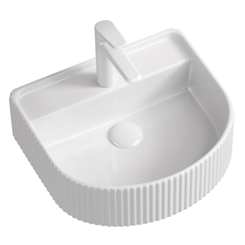 Basin Free Standing Comfort Ribbed – Lecico, D-Shape, Ceramic, 1 Tap Hole, White, (L) 35cm | (W) 40cm | (H) 40cm
