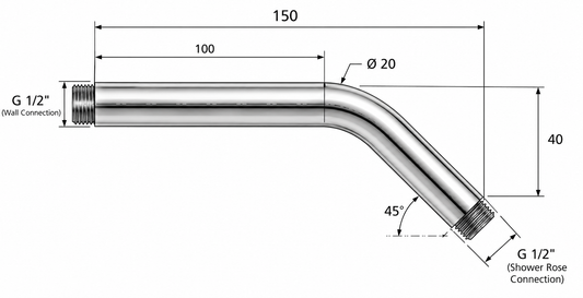 Shower Arm, Fima Wall Mounted, Team, Round, 150mm, Polished Chrome Finish
