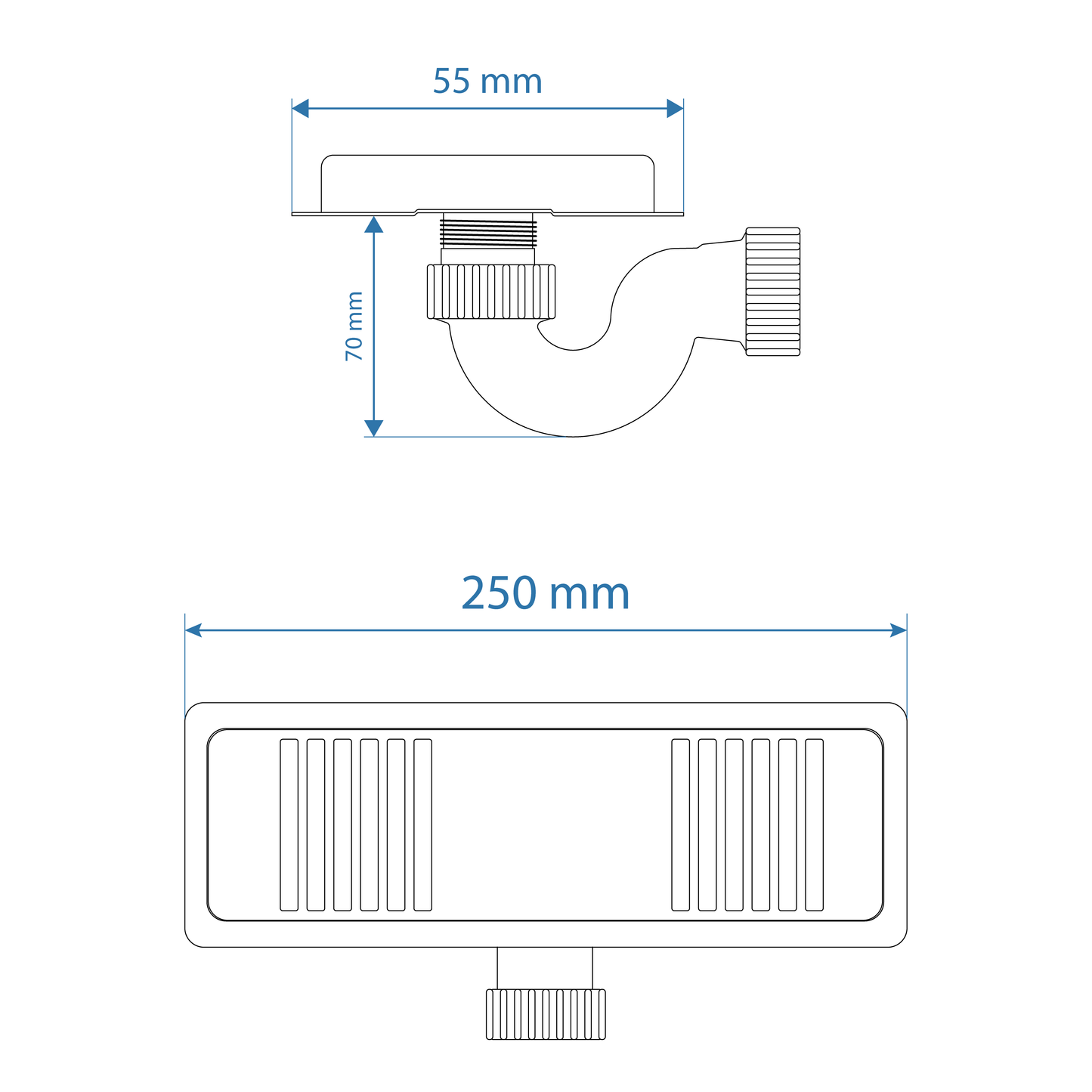 Shower Channel - Brushed Stainless Steel Finish, 250mm