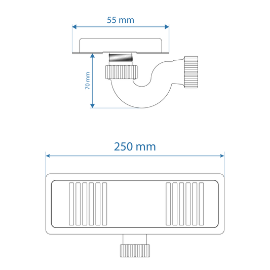 Shower Channel - Brushed Stainless Steel Finish, 250mm