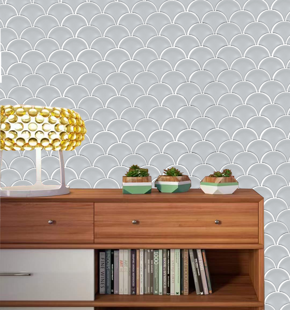 Mosaic Porcelain - Glazed, Fans, Sage Grey, 73mm