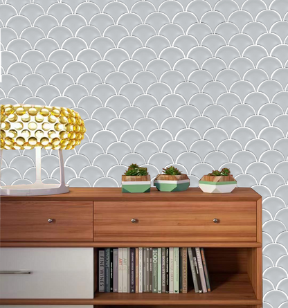 Mosaic Porcelain - Glazed, Fans, Sage Grey, 73mm