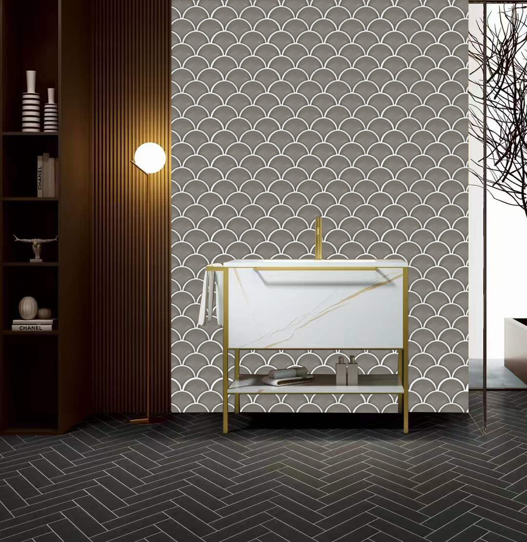 Mosaic Porcelain - Glazed, Fans, Taup, 73mm