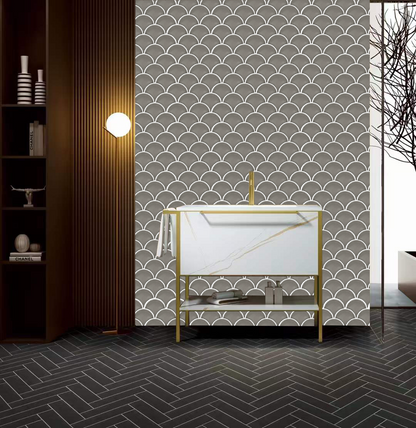 Mosaic Porcelain - Glazed, Fans, Taup, 73mm