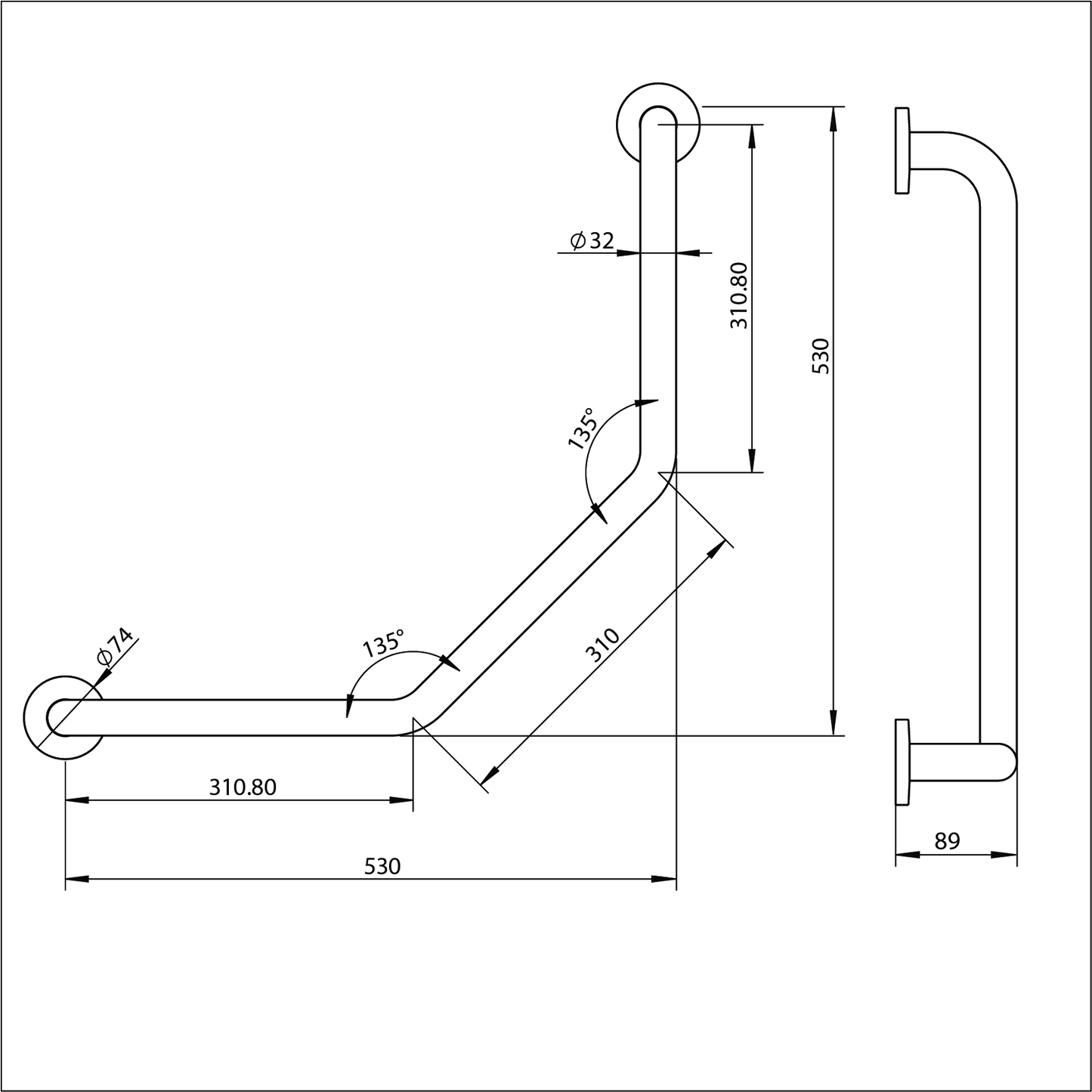 Grab Rail Dog Leg - 604mmX604mmX106mm