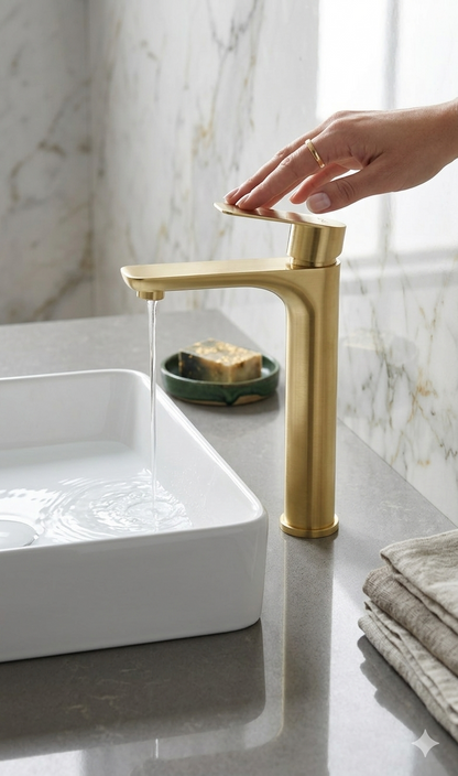 Basin Mixer Raised – Sagittarius Premium Icon Range, Brushed Gold Finish