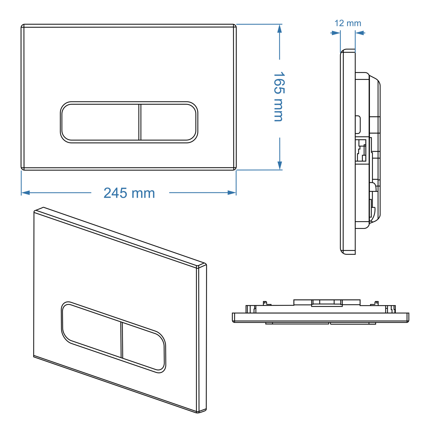 Actuator Plate - ICON Series 200, Rectanglular, Black Finish