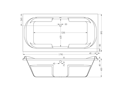 Bath Rectangular - London Built In Bath, White, (L) 180cm | (W) 90cm | (H) 44cm