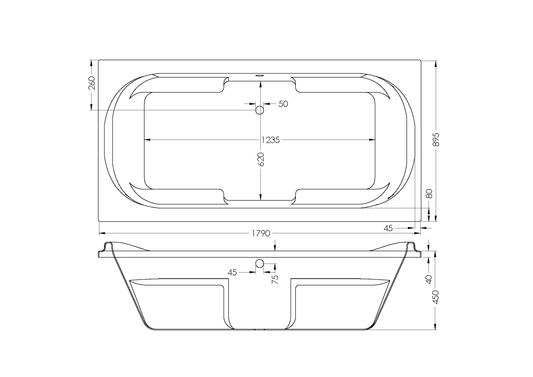 Bath Rectangular - London Built In Bath, White, (L) 180cm | (W) 90cm | (H) 44cm
