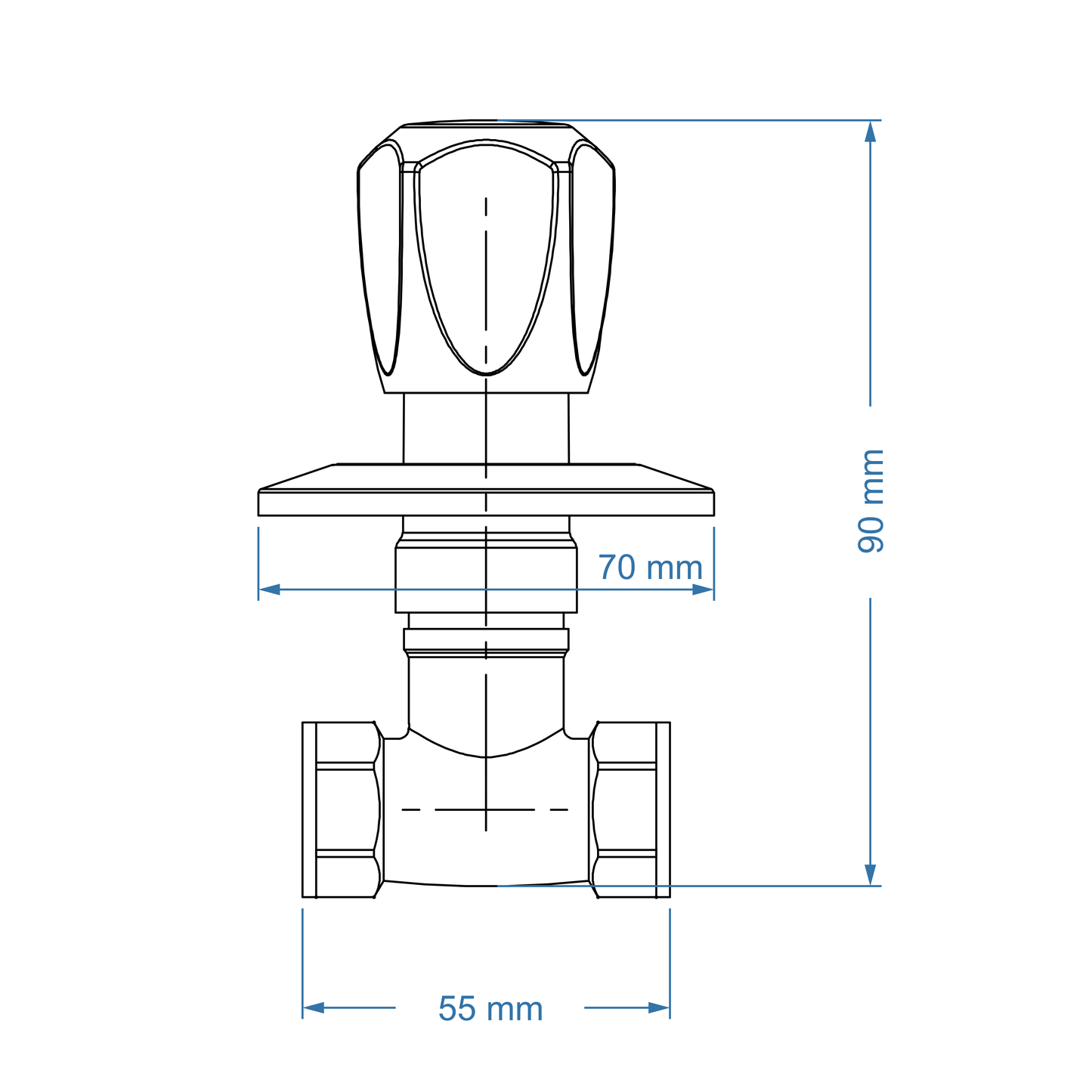 Undertile Stoptap 1/2" FxF – May Icon Range, Conventional Bathroom Tap