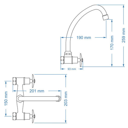 Sink Mixer Wall Type – Gemini Icon Range, Conventional Kitchen Tap