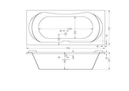 Bath Rectangular - Milano Built In Bath, White, (L) 180cm | (W) 80cm | (H) 40cm