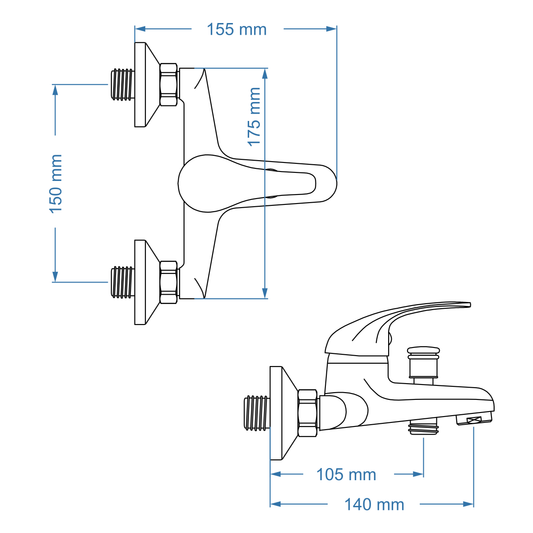 Bath Mixer – Pisces II, Icon Range, Conventional Bathroom Tap, Matt Black Finish