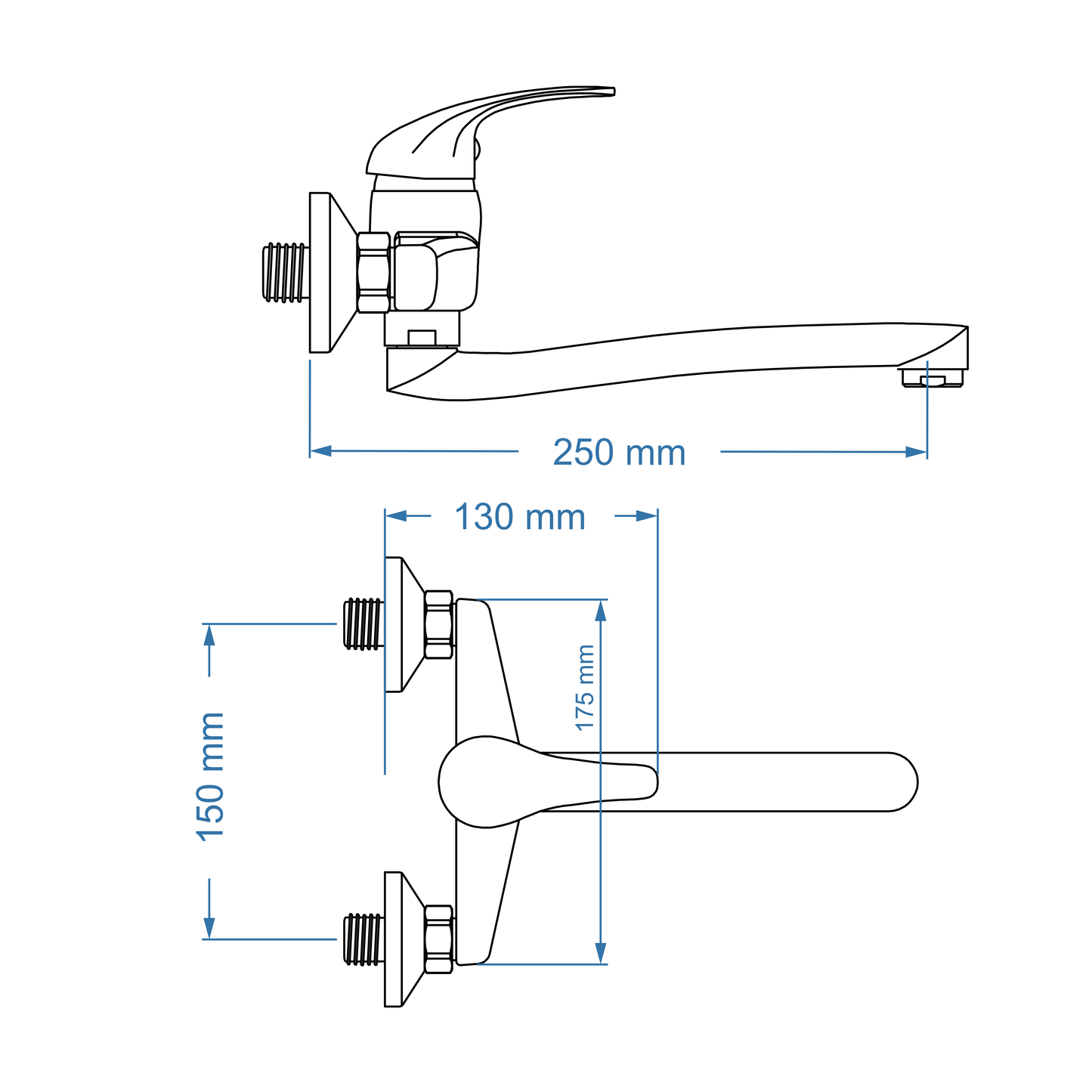 Sink Mixer Wall Type – Pisces II, Icon Range, Conventional Kitchen Tap, Matt Black Finish