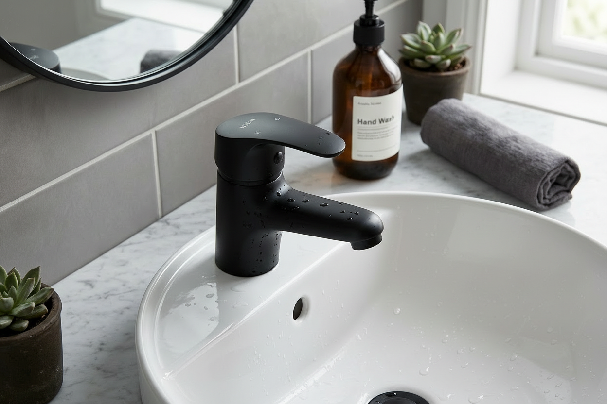 Basin Mixer – Pisces II, Icon Range, Conventional Bathroom Tap, Matt Black Finish