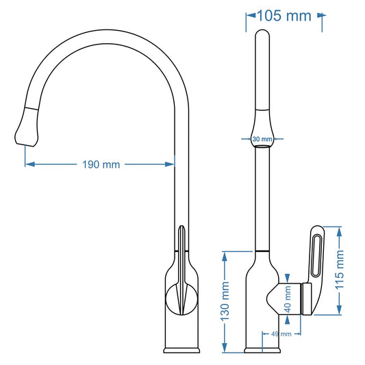 Sink Mixer Deck Type Loop Handle – Icon Range, Stainless Steel Finish