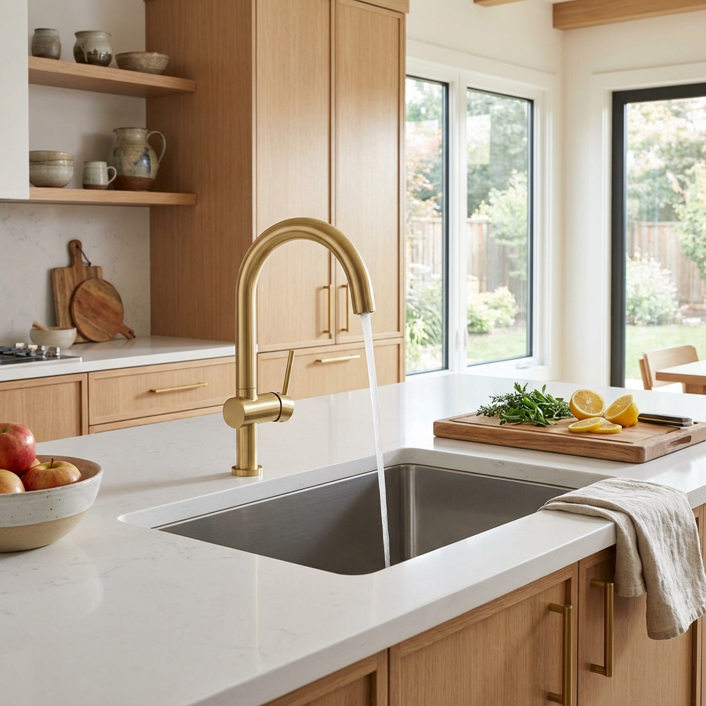 Sink Mixer Deck Type – Icon Range, , Brushed Gold Finish