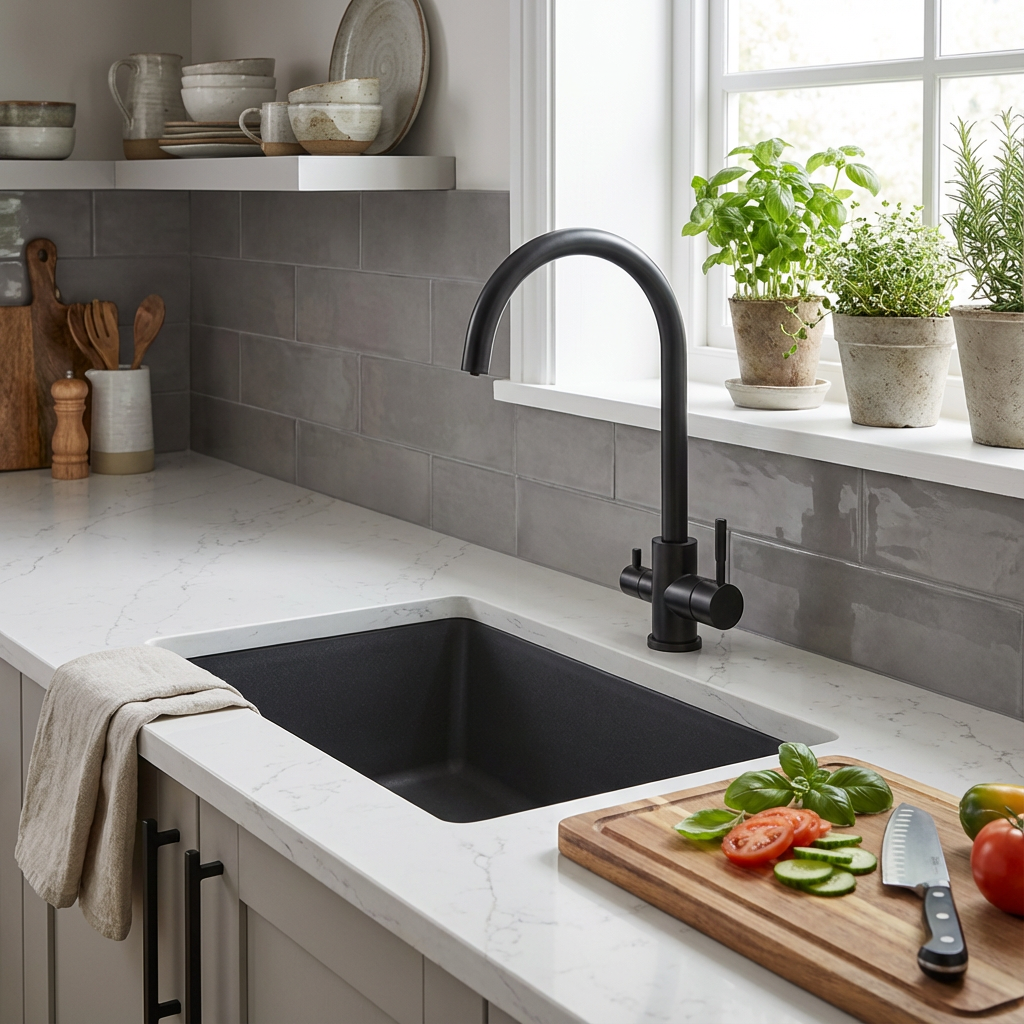 Sink Mixer Deck Type with Purifier Tap – Icon Range, Matt Black Finish
