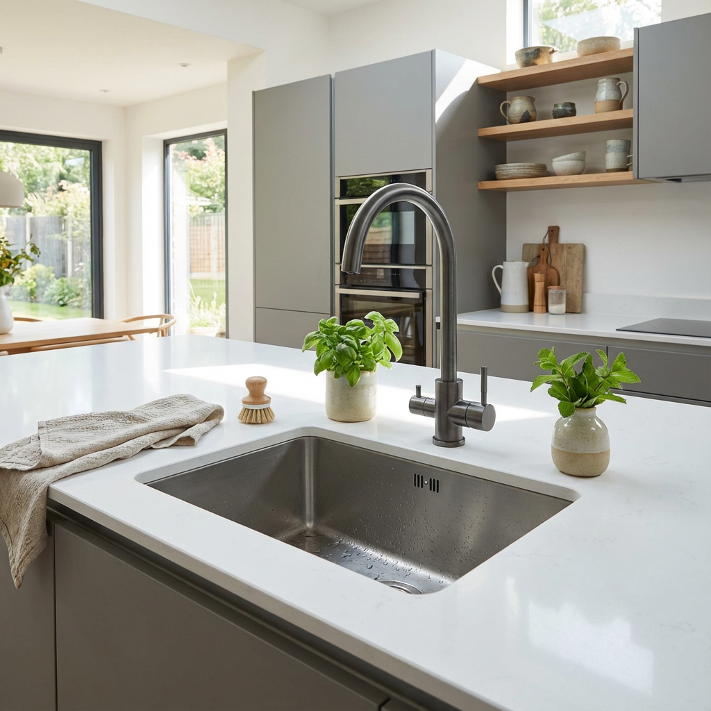 Sink Mixer Deck Type with Purifier Tap – Icon Range, Brushed Gun Metal Finish