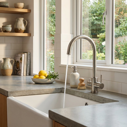 Sink Mixer Deck Type with Purifier Tap – Icon Range, Brushed Stainless Steel Finish