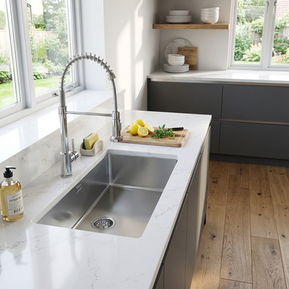 Sink Mixer Deck Type – Icon Range, 2 setting Kitchen Tap Brushed Stainless Steel Finish