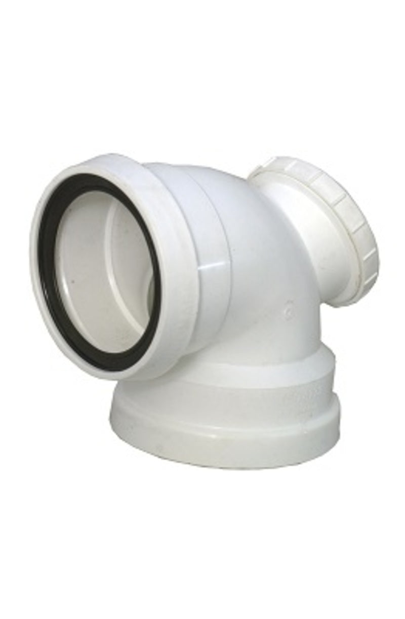Pan Connector - Above Ground, Bent, Plastic, with Insepction Eye, 110mm
