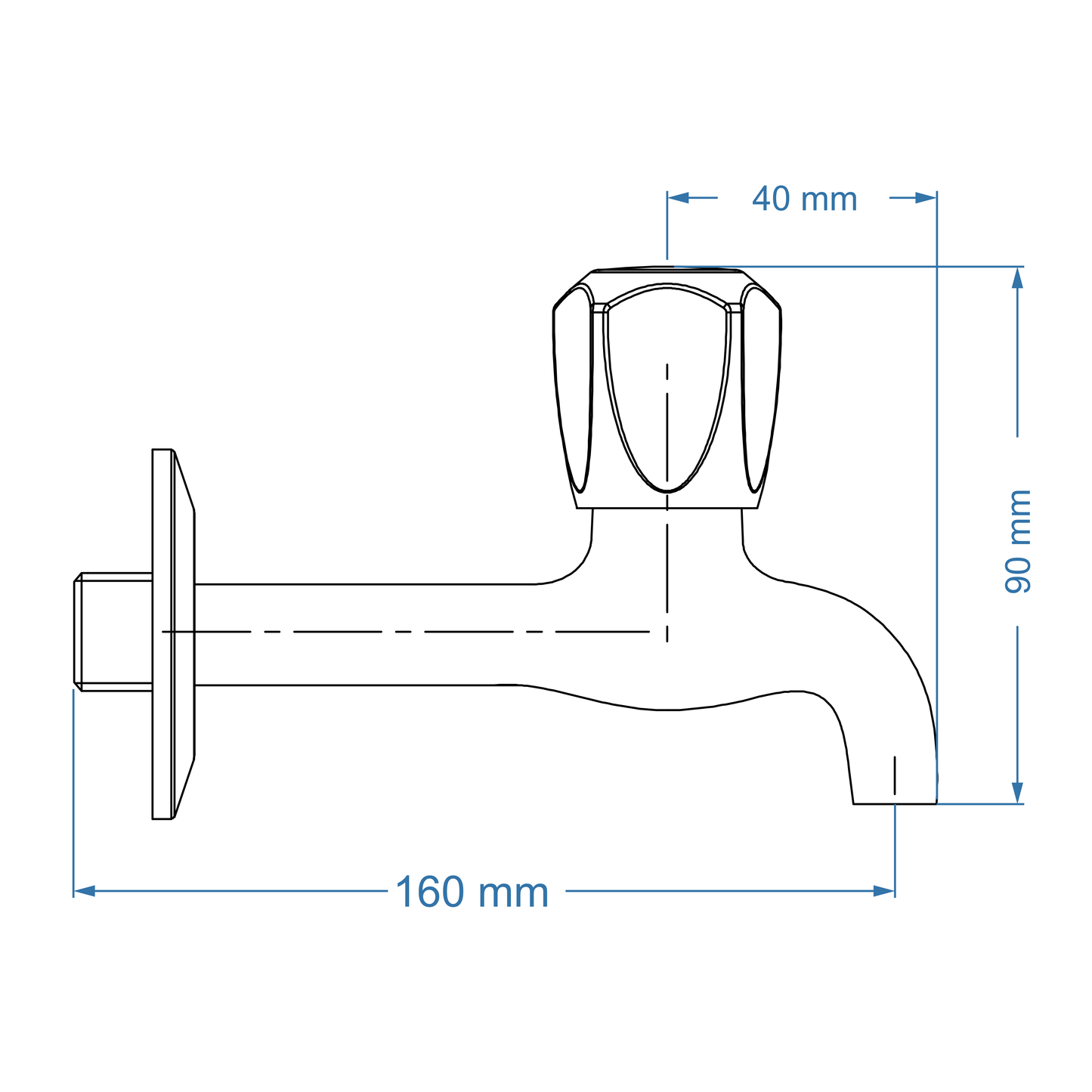 Bibtap tap 1/2" Extended Body – Taurus Icon Range, Conventional Bathroom Tap