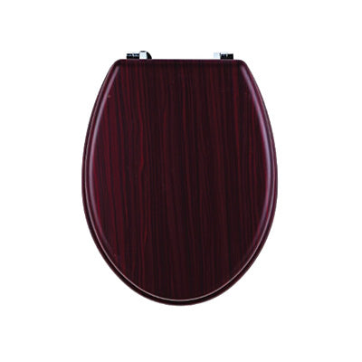 Toilet Seat - Mahogany Wooden with Chrome Plated Hinges, Premium Icon Range