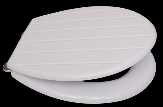 Toilet Seat - White Wooden Slatted with Chrome Plated Hinges, Premium Icon Range
