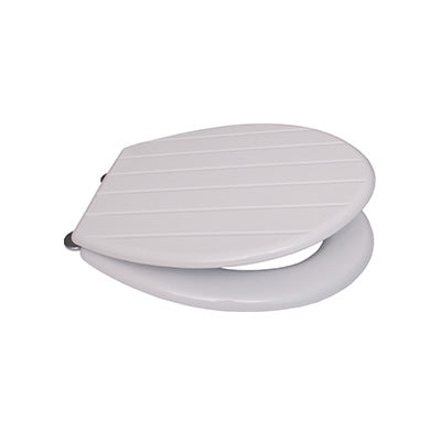 Toilet Seat - White Wooden Slatted with Chrome Plated Hinges, Premium Icon Range