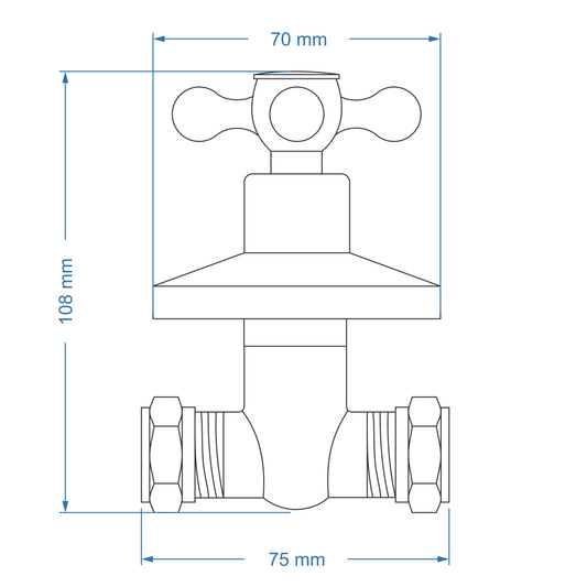 Undertile Stoptap 1/2" CxC – Victory Icon Range, Conventional Bathroom Tap