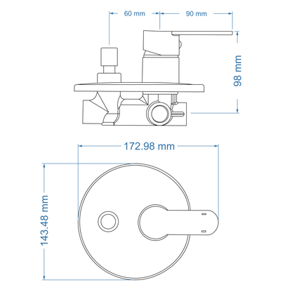 Shower/Bath Mixer/Concealed Divertor Mixer – Venus Icon Range, Brushed Stainless Steel Finish