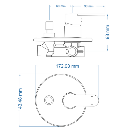 Shower/Bath Mixer/Concealed Divertor Mixer – Venus Icon Range, Brushed Stainless Steel Finish