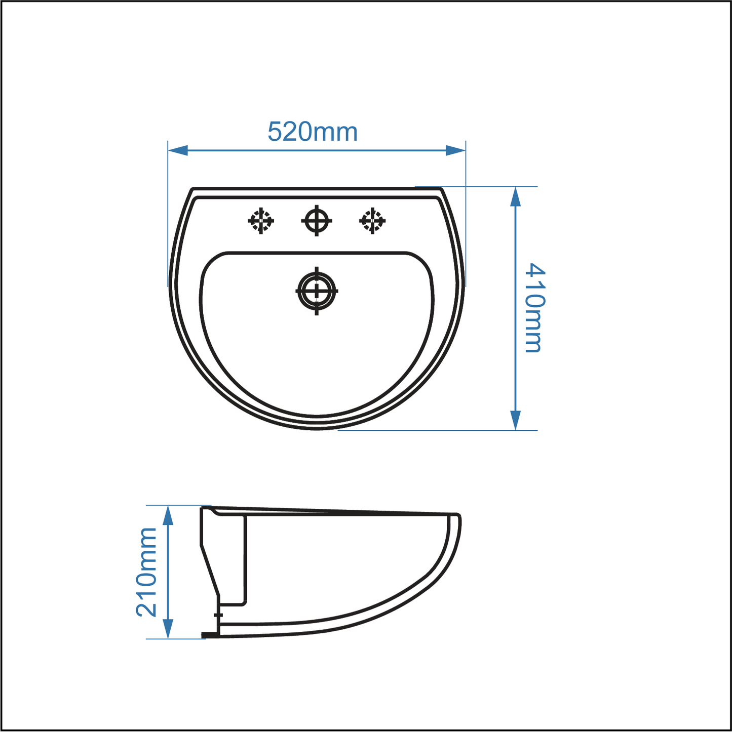 Basin Windsor - 2 Tap Hole, (L) 52cm | (W) 41cm | (H) 21cm