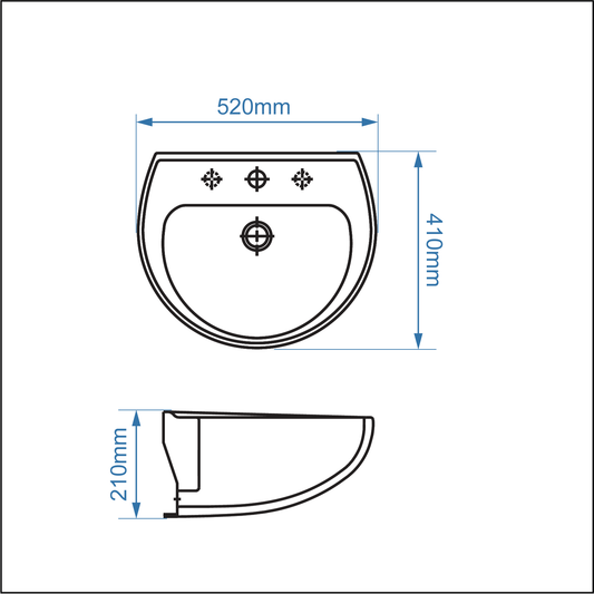 Basin Windsor - 2 Tap Hole, (L) 52cm | (W) 41cm | (H) 21cm