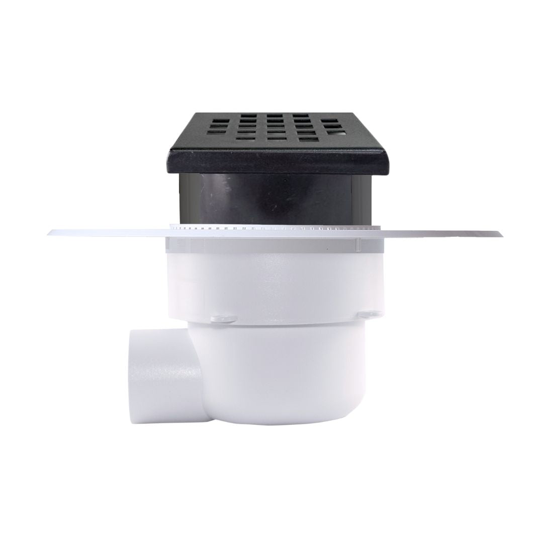 WetFloor 304 All-in-One 50mm Side Outlet with 110mmx110mm Matt Black Square Hole Grate