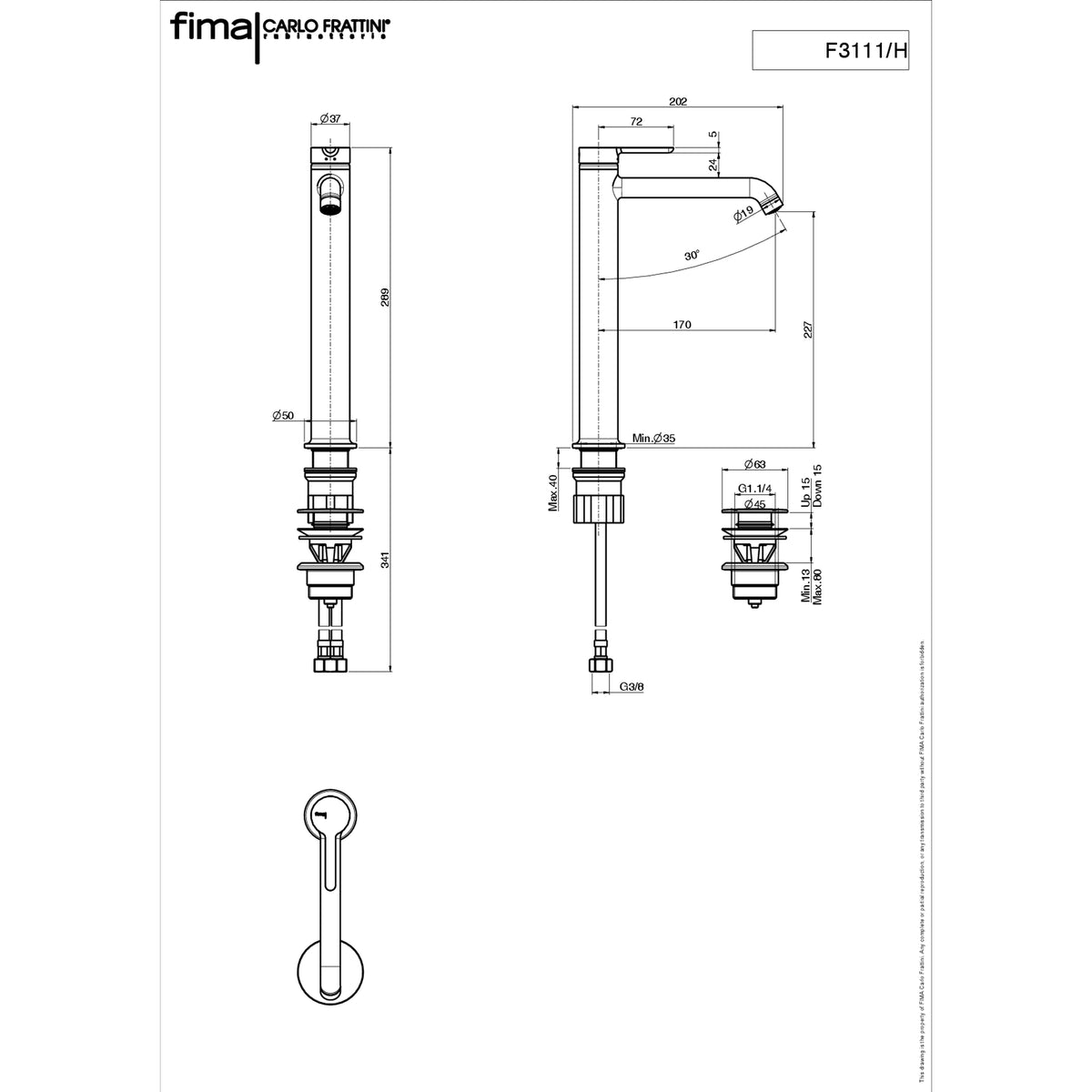 Basin Mixer Raised, Fima Snap Range, Polished Chrome Finish, DZR Brass