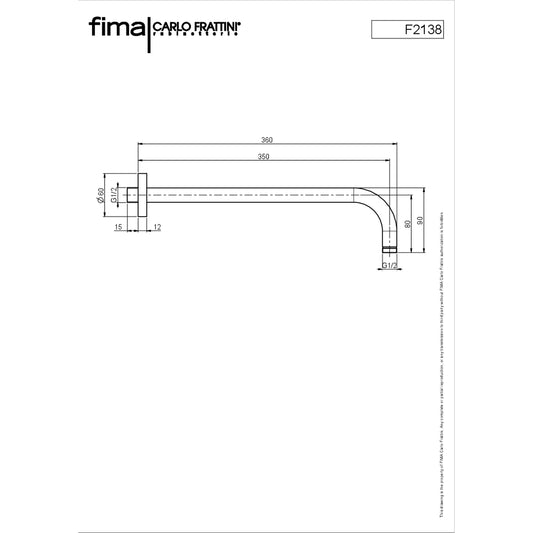 Shower Arm, Fima Wall Mounted, Round, 300mm, Polished Chrome Finish, DZR Brass