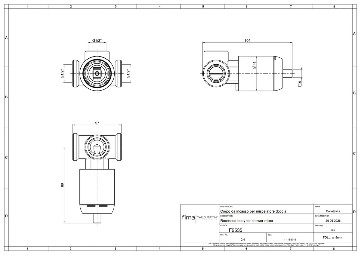 Fima Built-In Body for Bath/Shower Mixer, Chrome