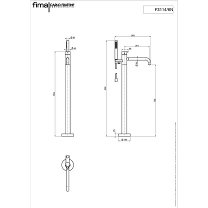 Freestanding Bath Mixer incl Handshower, Fima Snap Range, Polished Chrome, DZR Brass