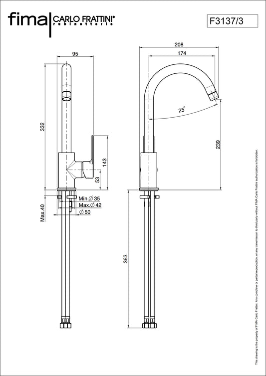 Sink Mixer Round, Fima Mast Range, Polished Chrome Finish, DZR Brass