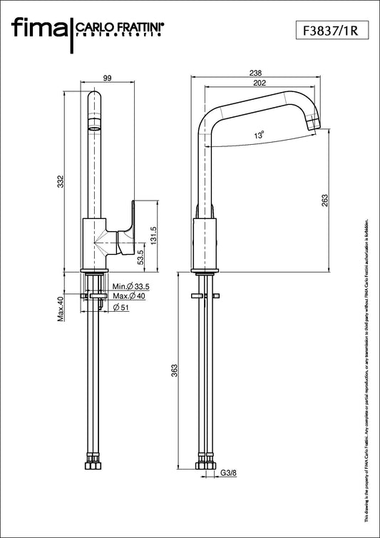 Sink Mixer Square, Fima Serie 22 Range, Polished Chrome Finish, DZR Brass